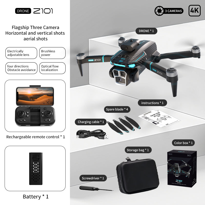 Drone with Three Cameras Quadcopter Z101, Long-endurance, High-definition, Obstacle Avoidance and Remote Control