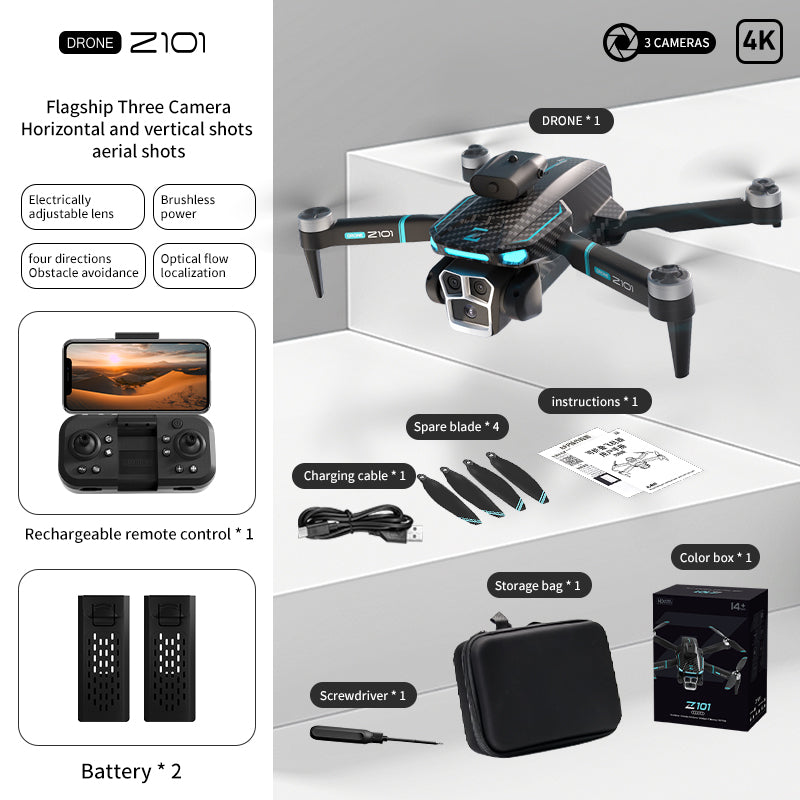 Drone with Three Cameras Quadcopter Z101, Long-endurance, High-definition, Obstacle Avoidance and Remote Control