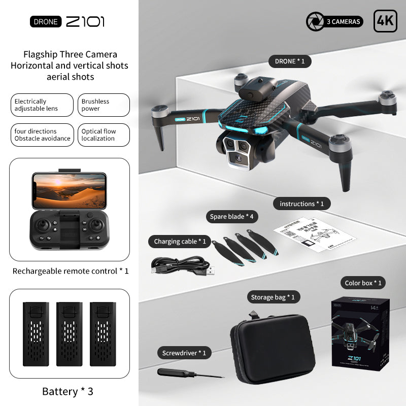 Drone with Three Cameras Quadcopter Z101, Long-endurance, High-definition, Obstacle Avoidance and Remote Control