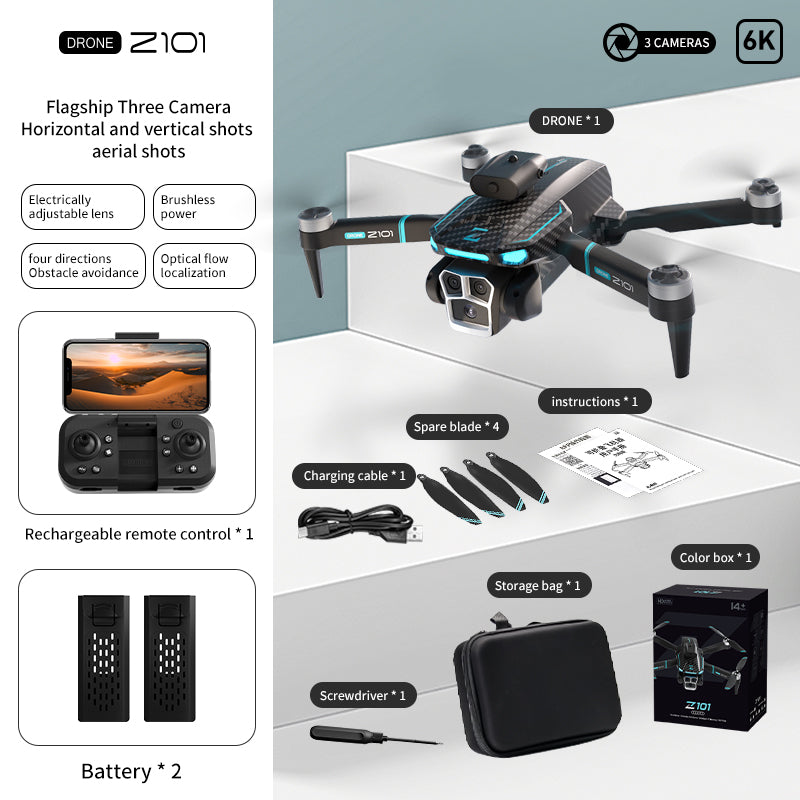 Drone with Three Cameras Quadcopter Z101, Long-endurance, High-definition, Obstacle Avoidance and Remote Control