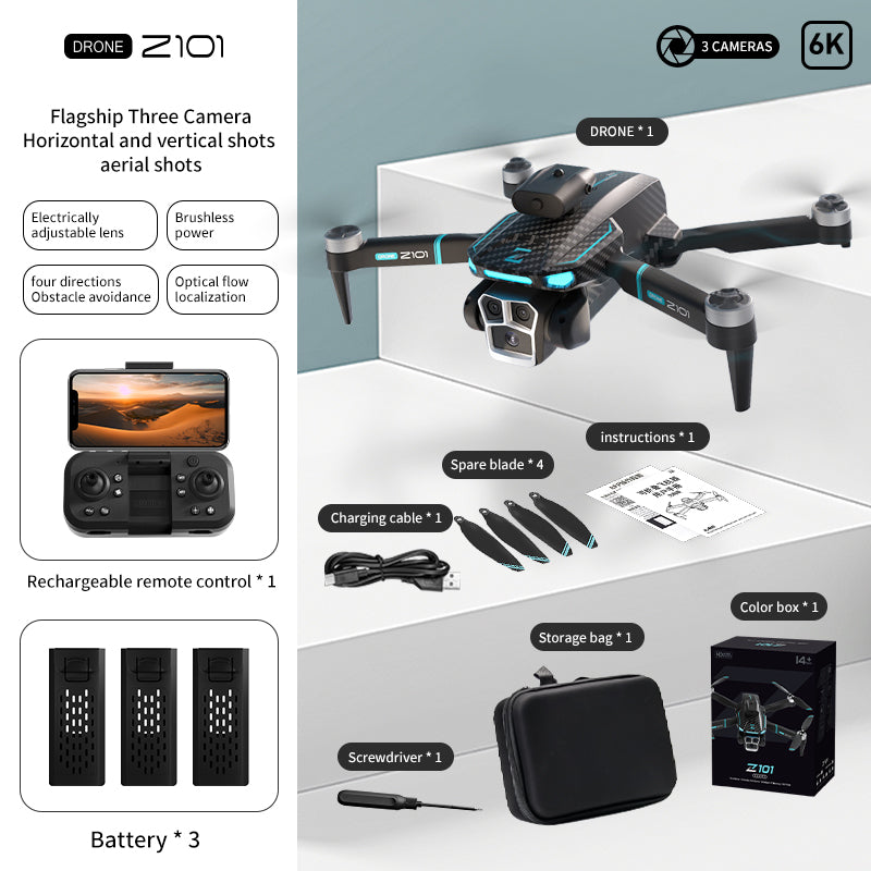 Drone with Three Cameras Quadcopter Z101, Long-endurance, High-definition, Obstacle Avoidance and Remote Control